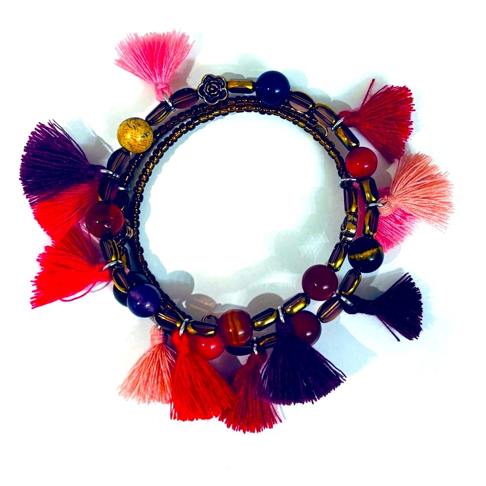 🆕 Funky Bohemian Tassel & Semiprecious Gemstone Beaded Bracelet OOAK